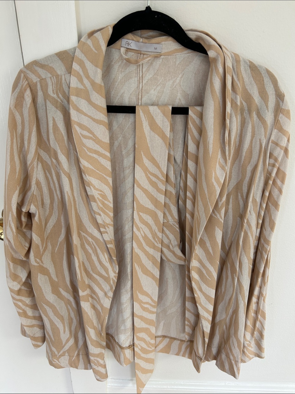 Beige Zebra-Print Lightweight Open Jacket